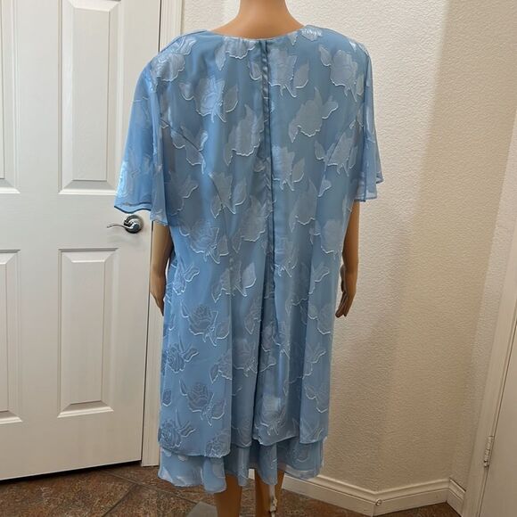 More Jazz Baby Blue  Dress Scoop Neck Short Sleeve Floral Appliqué Sheer Lined - Picture 6 of 9